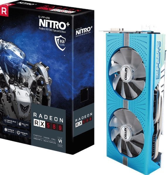 Відеокарта Sapphire Radeon RX 580 8GD5 Special Edition METAL BLUE NITRO+ (11265-21-20G) б/в s9d76fvbnsd фото